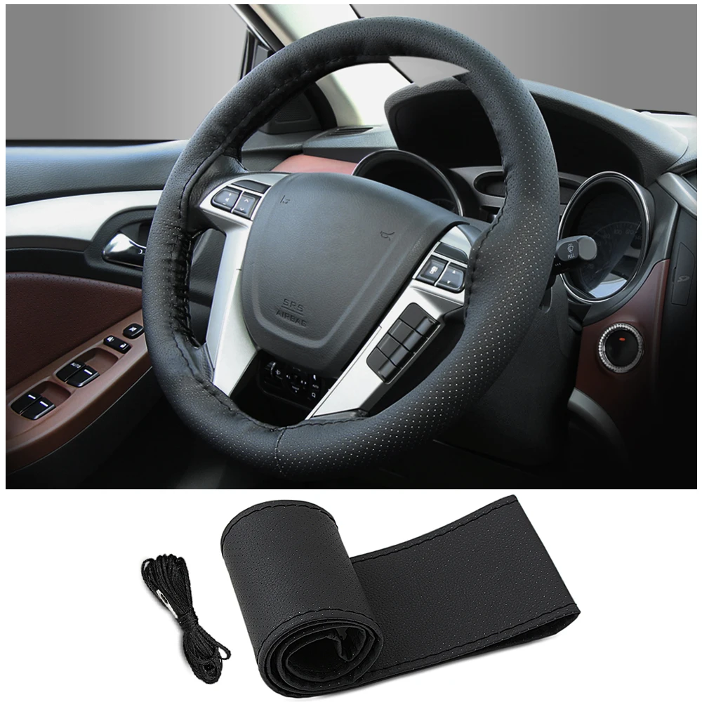 37 см/38 см DIY чехлы на руль мягкая кожаная оплетка автомобиля с иглой и резьбой