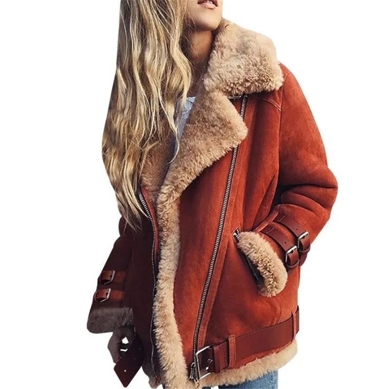 

Autumn and Winter Women's Motorcycles Imitation Deerskin Imitation Lambskin Jacket Coats European and American Fashion Lapel 5XL