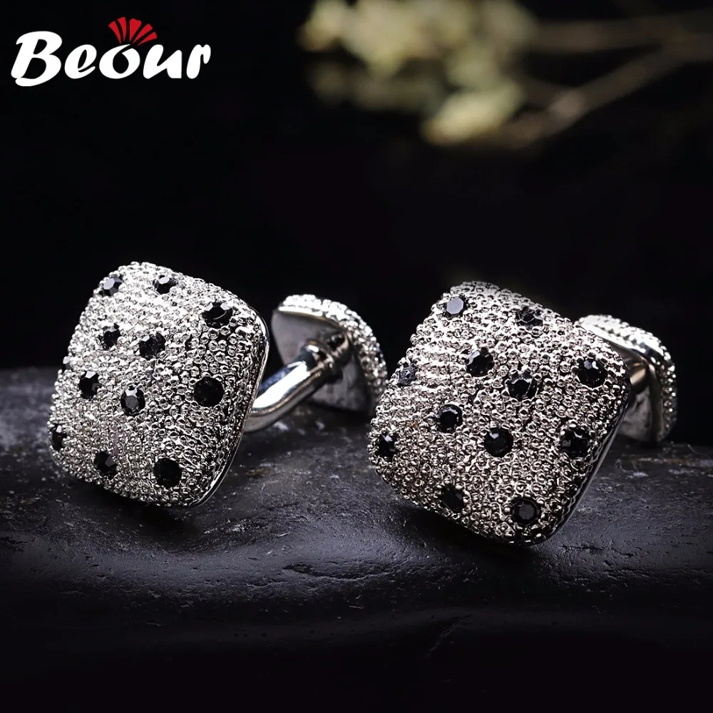 Beour Black Crystal Cufflinks Men Luxury Shirt Cuff Links High Quality