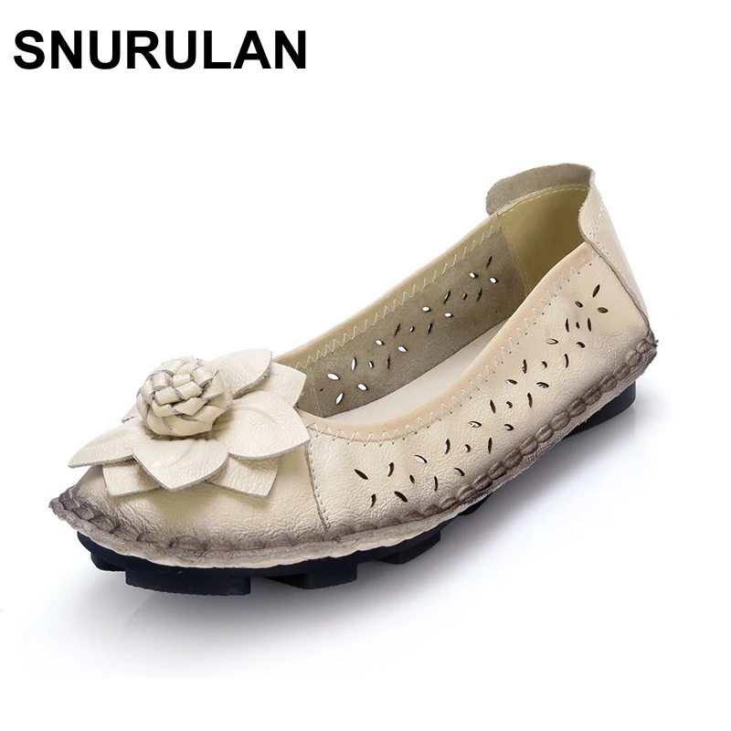

SNURULAN Summer Shoes Casual Handmade Flower Flats Women Genuine Leather flat Sandals Super soft and comfortable Women Sandals