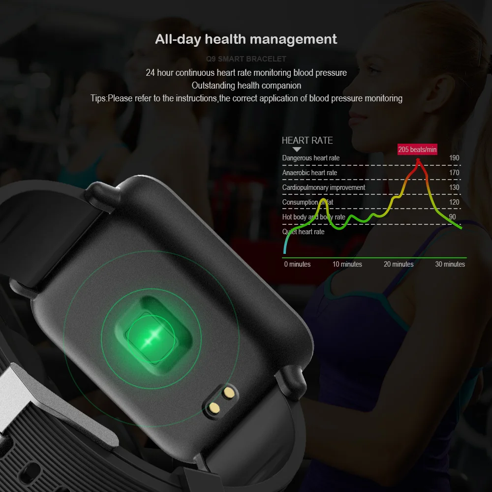  Original Q9 Fitness Bracelet Watch Blood Pressure Heart Rate Monitor IP67 Waterproof Smart Band Act - 32965545660