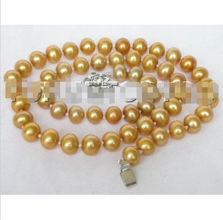 

Free shipping >>>>>>Charming! 9mm Golden round pearls necklace E387