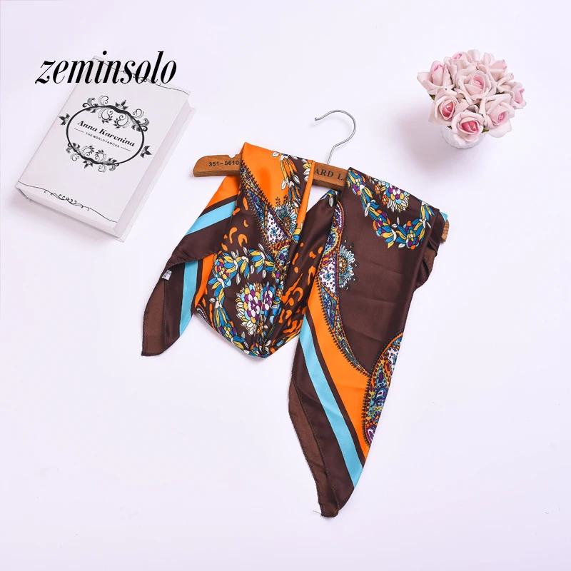 85*85cm Fashion Soft Scarf For Women Square High Quality Plaid Imitated Silk Scarf Satin Women's Scarves Print Shawl Hijab