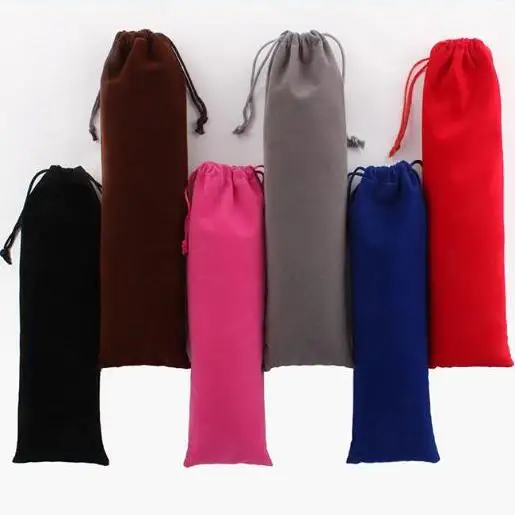 

20pcs/lot Rectangle 10x30cm Colorful Drawstring Long Size Velvet Pouch Bag For Wedding Packaging Gift Bags Pouches Printed Logo