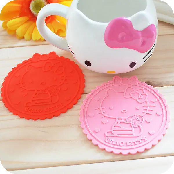 Kawaii Kitty Cat круглый коврик под чашку Coaster. Столовая посуда резиновые изоляционные