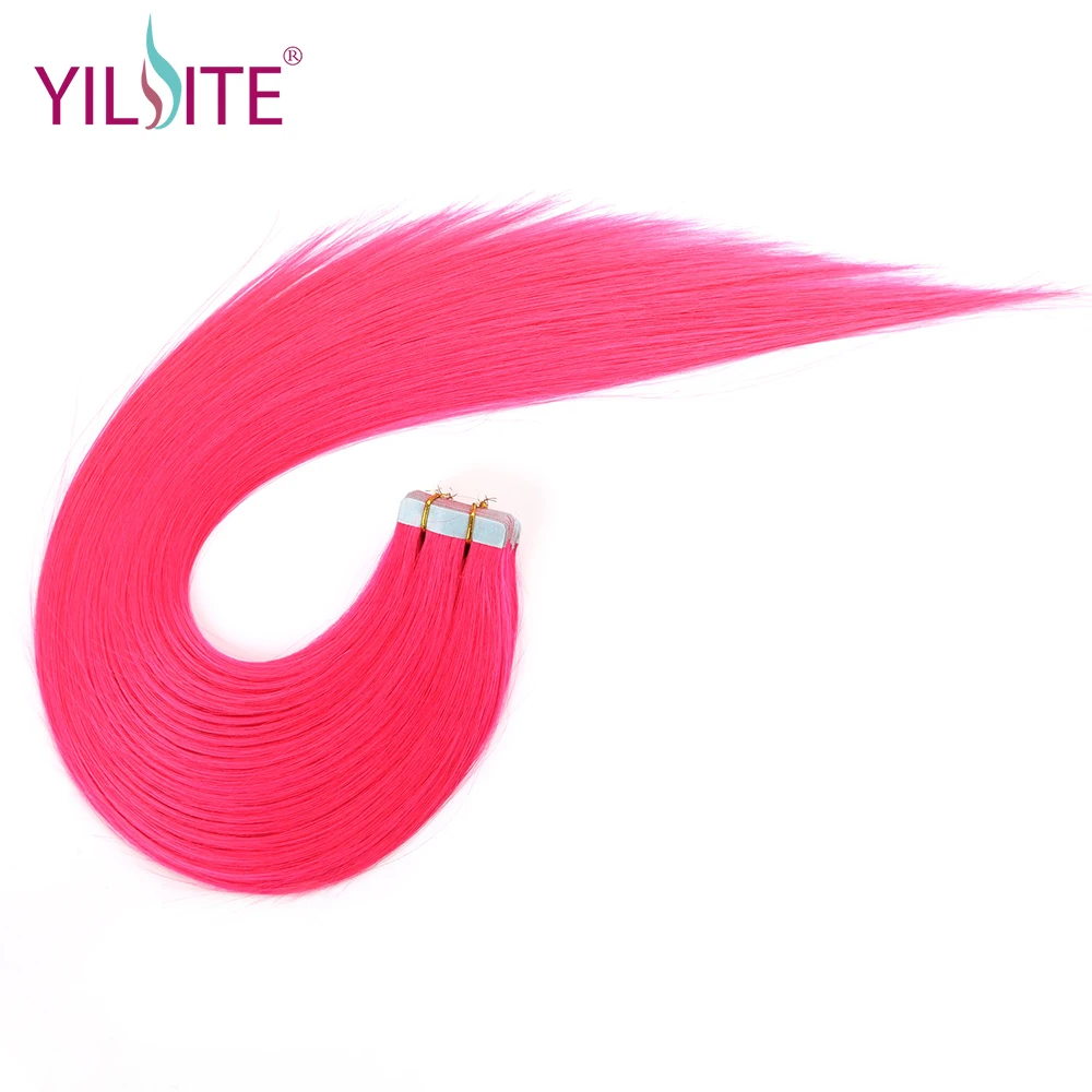 Yilite, 20 дюймов,, русские не Реми человеческие волосы на ленте для наращивания, необычный цвет, 5 шт./лот, шелковистая Лента прямых волос для наращивания