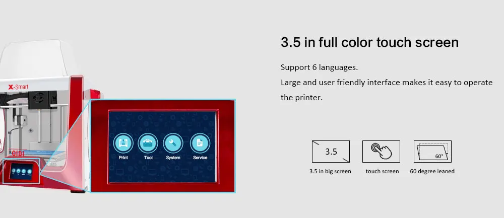 QIDI TECH 3D принтер X-Smart 3,5 дюймов сенсорный экран с подогревом Съемная кровать работает с ABS и PLA TPU 170 мм* 150 мм* 150 мм