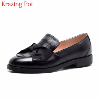 

2018 Genuine Leather Bowtie Loafer European Design Superstar Slip on Women Pumps Low Heels Mixed Colors Brand Oxford Shoes L26