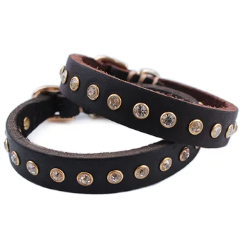 

100Pcs/Lot Pet Supplies The New Pet Collars Wanda Set Diamond Skin Color Collars Yellow Leather Dog Collars