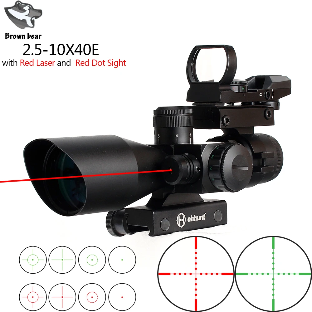 

2.5-10x40 Mildot Illuminated Reticle RifleScope Holographic 4 Reticle Dot Sight Red Laser Rifle Scope for Tactical Hunting CS