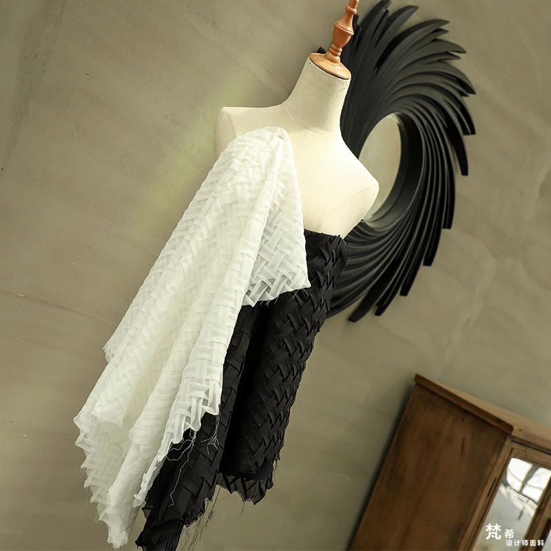 

55cm*75cm/piece White chiffon woven three-dimensional texture clothing geometric woven fabrics
