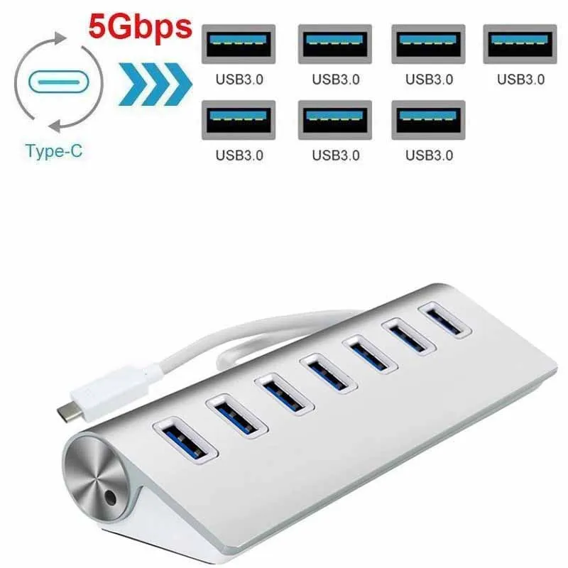 

High Speed 7 Ports USB 3.1 Type-C to USB 3.0 Multi Hub Expansion Splitter for PC