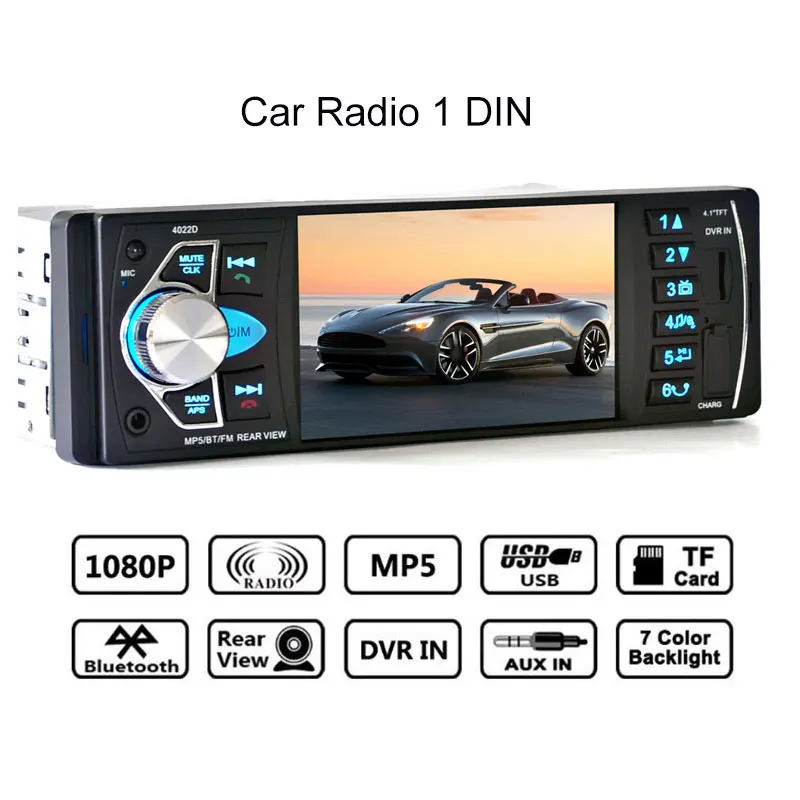 

4.1" Car Radio 1 Din Mp5 Player Bluetooth Stereo Audio Fm Transmitter Car Video with Remote Control Support Rear view Camera