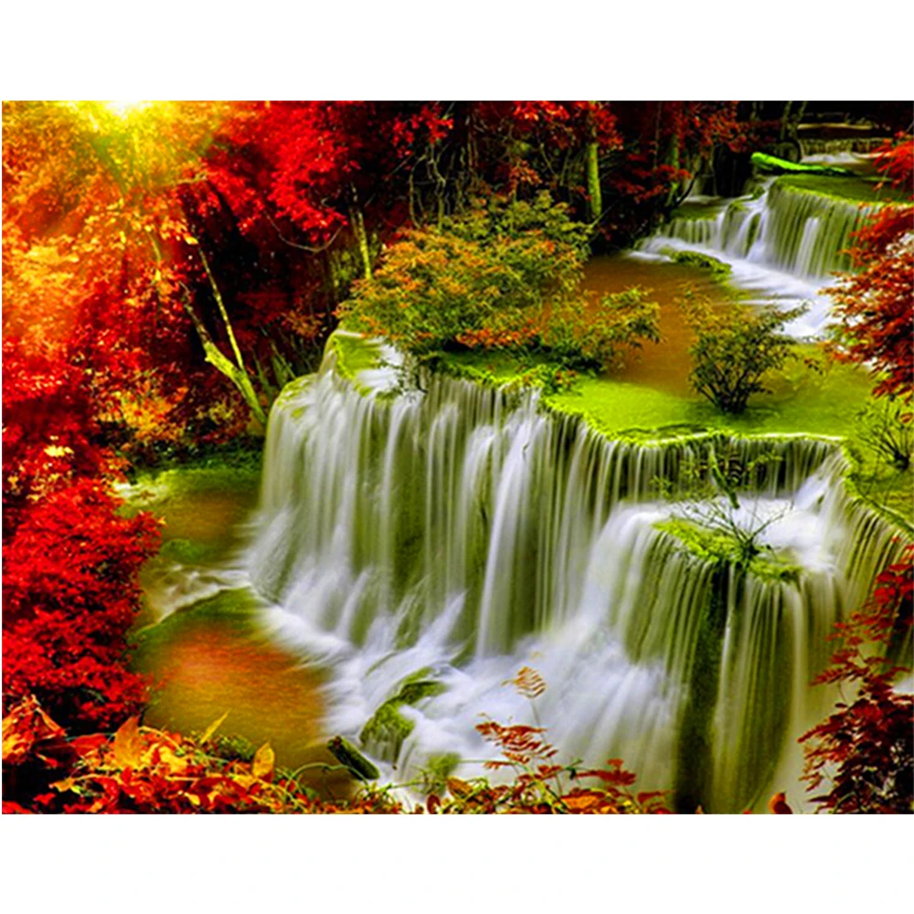 

LI LOYE Crystal Maple waterfall Diamond embroidery DIY Diamond Painting Cross Stitch full Round diamond mosaic home decor RT804