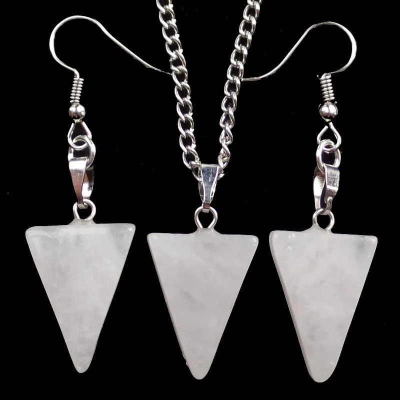 

(Min.order 10$ mix) Free Shipping Rose Stone Triangle Necklace Earrings Set SAM_3523