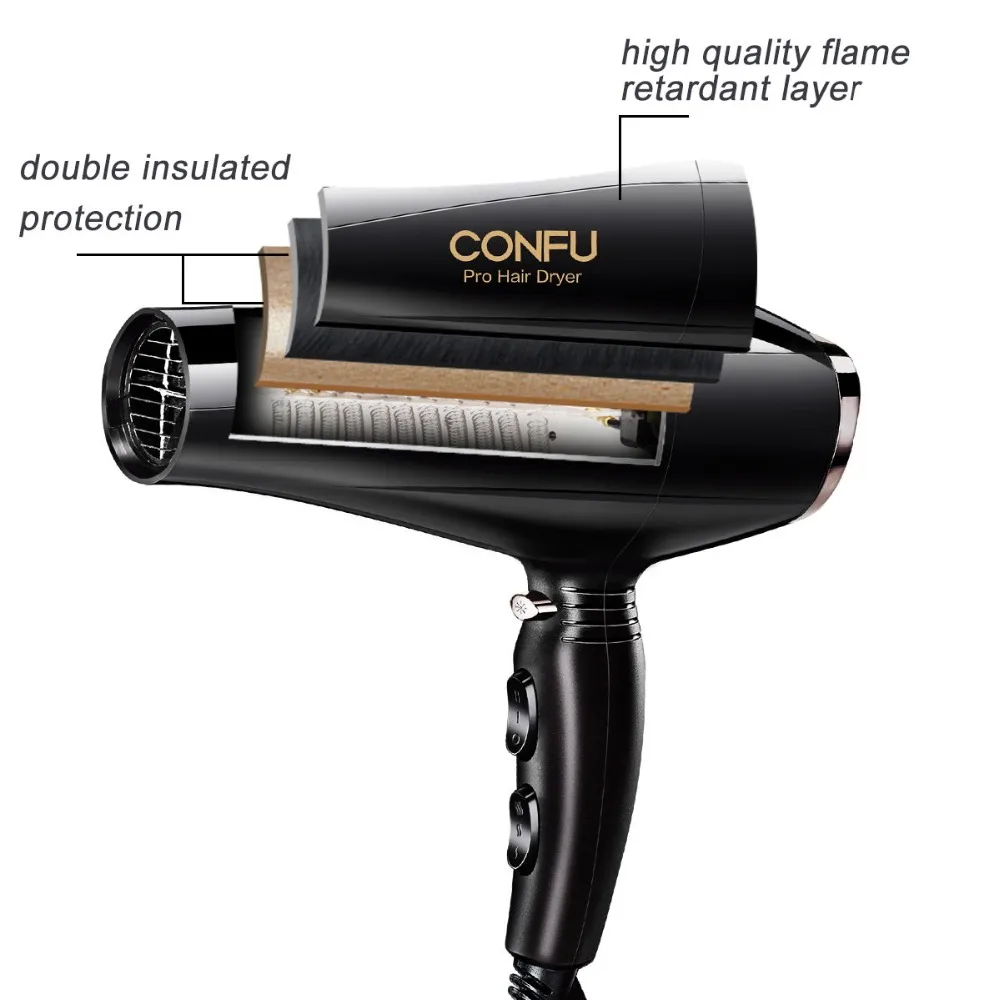 CONFU 2 speed and 3 heat settings Hair dryer 220-240V 50Hz 2000-2300W handheld hair dryer Special cool & heat shot function CONFU 2 speed and 3 heat settings Hair dryer 220-240V 50Hz 2000-2300W handheld hair dryer Special cool & heat shot function