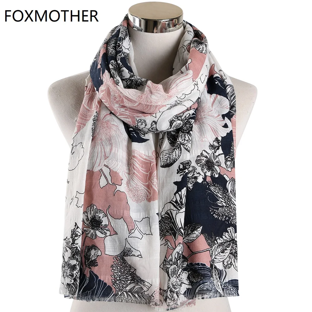 

Scarf for Women Vintage Floral Scarves Muslim Hijab Shawl Pashmina Flower Wraps Foulard Femme Scarves 2019 Fashion Scarfs