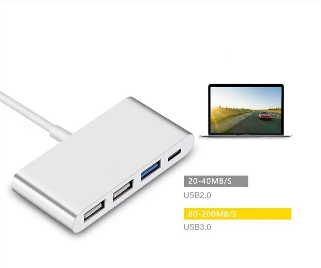 USB-C концентратор адаптера Тип C USB 3,0/USB 2,0 Порты 4-в-1 мульти-Порты и разъёмы зарядка Соединительный адаптер для MacBook Pro