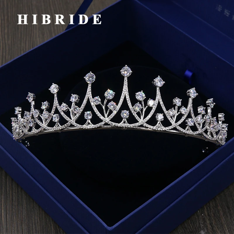 Женские свадебные тиары и короны HIBRIDE роскошные аксессуары для волос с фианитами