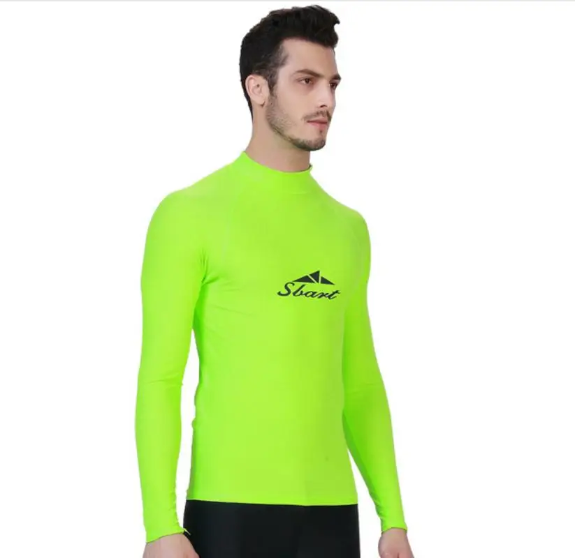 1 قطعة sbart نيون الأخضر طويلة الأكمام الشمس واقية رجل تصفح طفح الحرس ملابس تي شيرت قمم مايوهات سباحة 2018