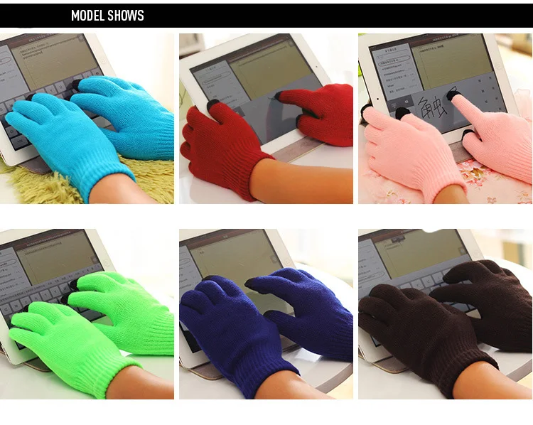 Fashion Female Wool Knitting Touched Screen Gloves Winter Women Warm Full Finger Gloves Stretch Warm Guantes Knit Mitten