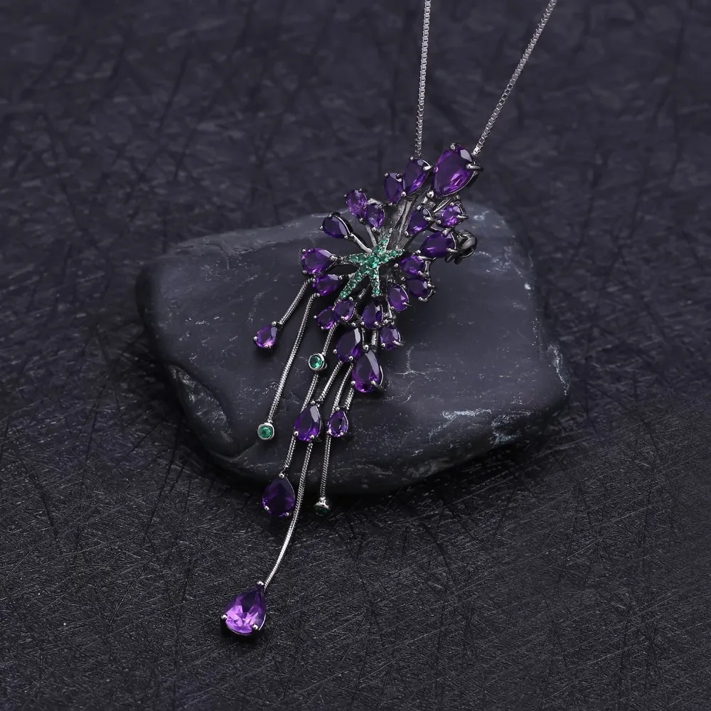 GEM'S BALLET New 8.88Ct Natural Amethyst Purple Gemstone Pendants 925 Sterling Sliver Gothic Necklace For Women Party Jewelry