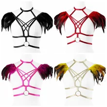 Перьевые Эполеты Женский эластичный пояс регулируемый плечо крыло сжигание человек Фетиш для эротики рейв-клуб вечерние танцевальная праздничная одежда