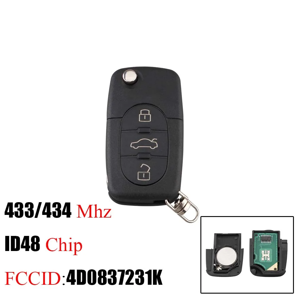 BHKEY 3 кнопки 433 мГц удаленной машине ключ для AUDI 4D0837231K 4D0837231A Flip Fold ID48 чип для A3 A4 A6 A8 старые модели - Количество кнопок: 4D0837231K