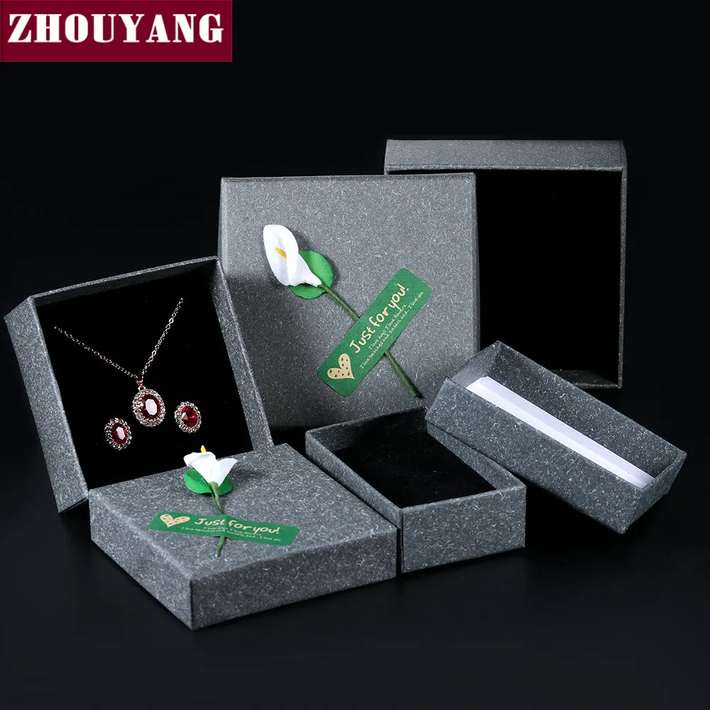 

Top Quality Royal Style Gray Kraft Paper PACKAGING Jewelry BOX For Ring Earring Necklace Sets JPB003 JPB004 JPB005