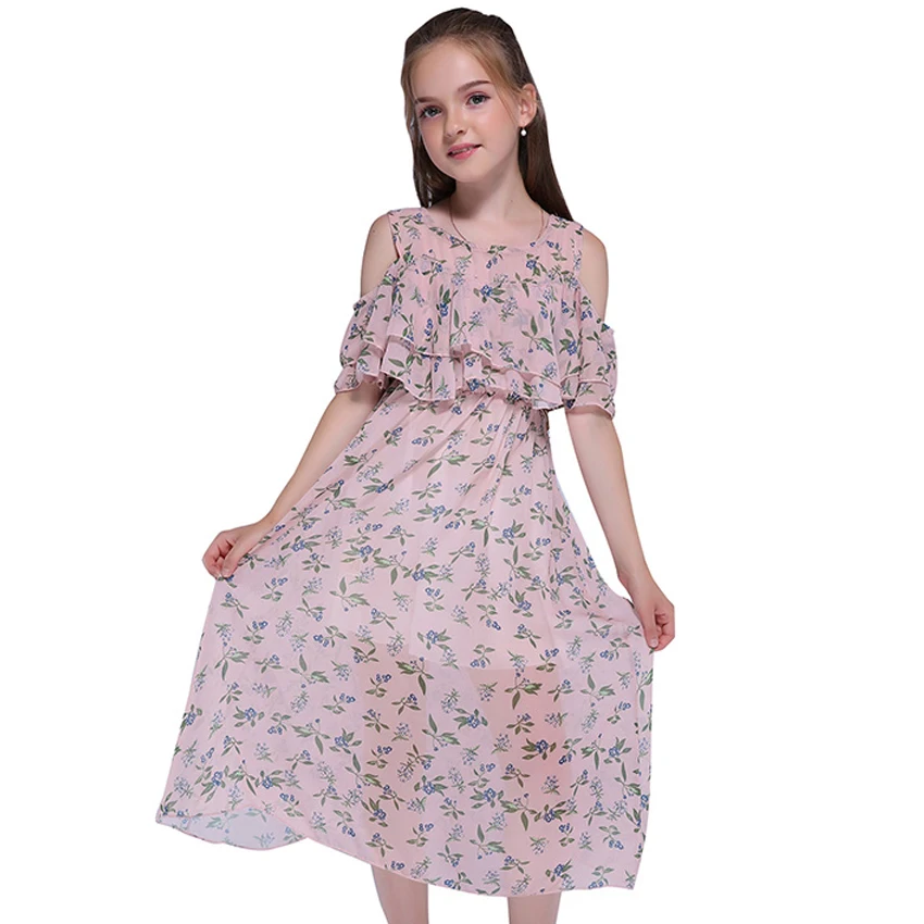 Girls Chiffon Dresses for Kids Clothes Summer Print Sleeveless Long ...