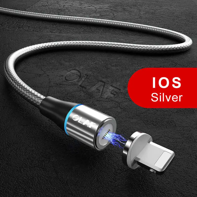 Магнитный usb-кабель для быстрой зарядки 2 м, 1 м, кабель Micro USB type-C для samsung S10 S10e, для iPhone X, XR, Xs, Max, 8, 7, 3A, магнитное зарядное устройство - Цвет: Silver for iPhone