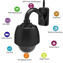 S610black 960P HD Pan/Tilt/Zoom Dome IP Network Camera Wireless Outdoor Waterproof Micro 36 IR LEDs, Night visibility 18 meters