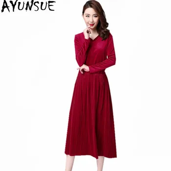 

AYUNSUE 2020 Autumn Winter Dress Female Vestidos Plus Size Women Dresses Casual Red Velvet Dress Set Slim Womens Clothing WXF532