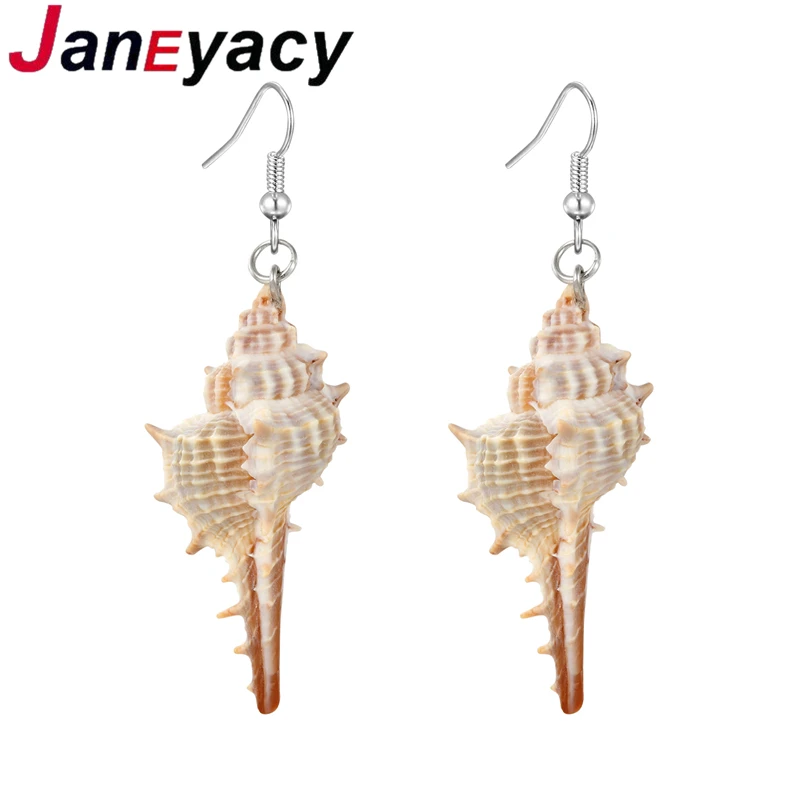

Janeyacy 2018 New Fashion Earrings Jewelry Metallic Lady Earrings and Natural Conch Shell Earrings Girl's Style Brand Earrings