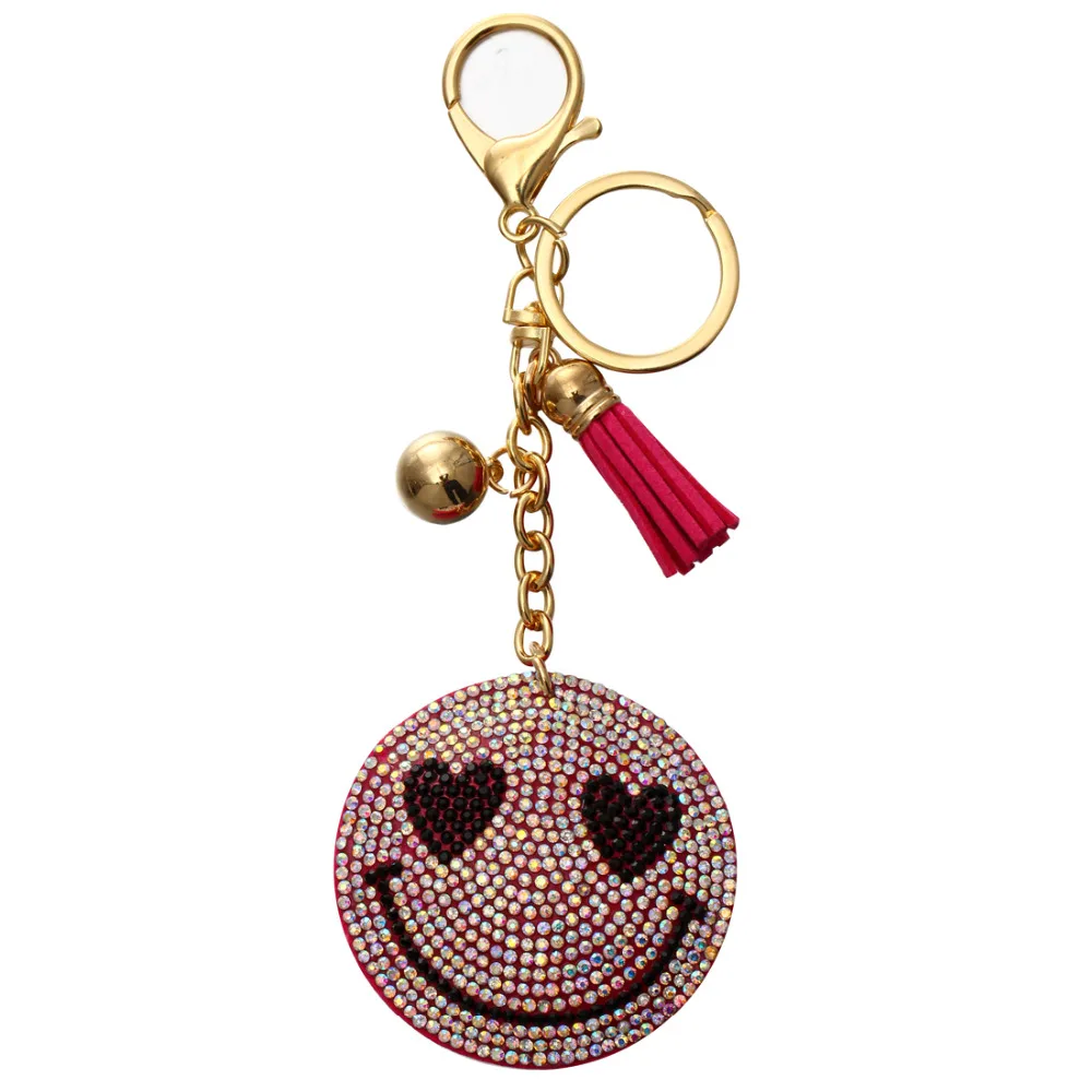Buy Charm Fashion Key Chain for Keys Smile Face Pendant Leather Rhinestone Key