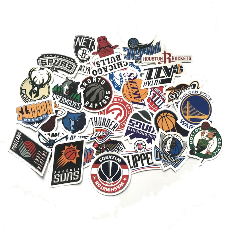 

30pcs/Lot Brand Graffiti Basketball Team Club Logo Stickers Guitar Skateboard Waterproof PVC Laptop Luggage Stickers Cool