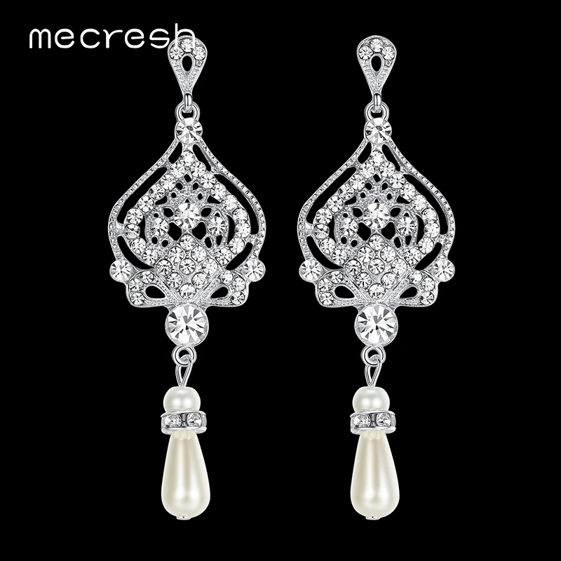 Mecresh имитация серьги люстры с жемчугом свадебные для женщин Серебряный Цвет