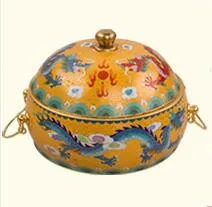 Китайский Старый Пекин Королевский корт cloisonne ужин горячий горшок одного человека трения блюдо маленькая медная внутренняя теплая кастрюля для индукционной плиты - Цвет: Красный