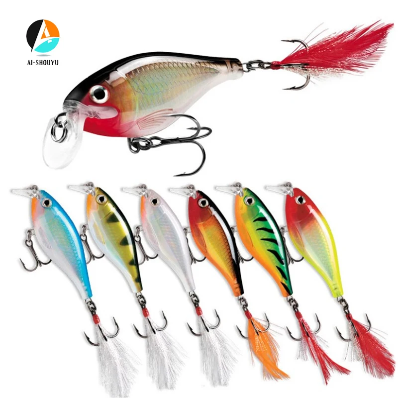 

AI-SHOUYU 1pc Minnow Fishing Lures 9cm/13g Hard Bait with Feather Tail Bass Pesca Wobblers Crankbait Fishing Tackle