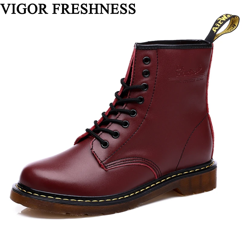 

VIGOR FRESHNESS Woman Brand Boots Ankle Shoes Women Genuine Leather Boots Fur Flat Winter Boots Warm Ladies Motorcycle Boots S52