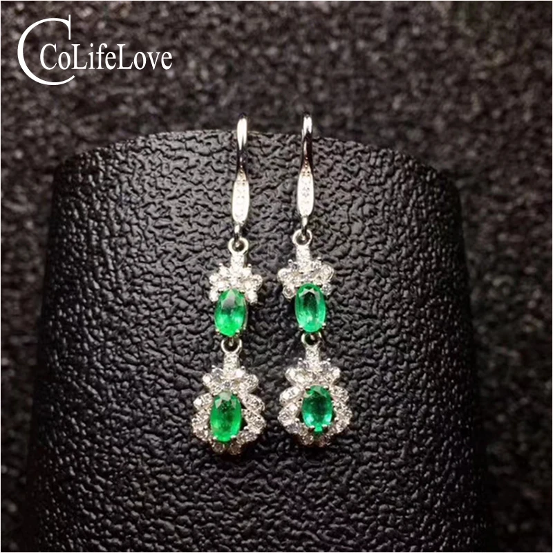 Dazzling silver emerald drop earrings for wedding natural emerald