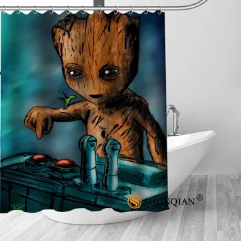 

High Quality Custom Baby Groot Shower Curtain Polyester Fabric Bath Curtain Hooks Mildew Resistant 1PC Custom