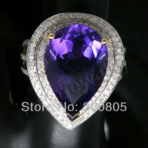 

Gorgeous Pear 10x15mm Solid 14Kt Gold Diamond Engagement Purple Amethyst Ring ACR002