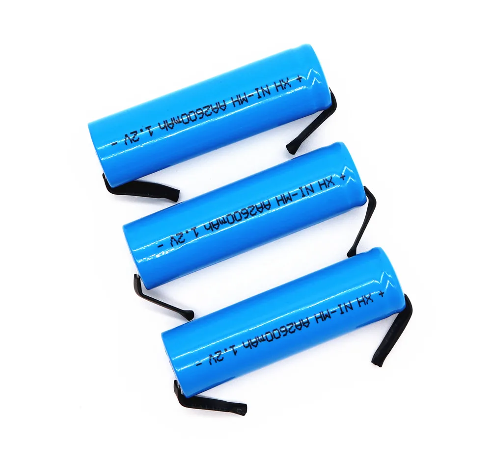 /lote 1,2 V AA батарея 2600 MAH 2A Ni-MH Ni MH синяя ракушка с вкладками шпильки для Philips Электробритва Braun инструмент кисти