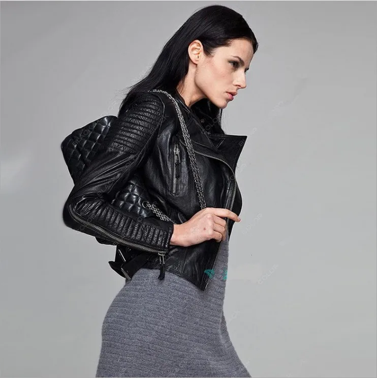 

Factory Genuine Leather Jackets Women Leather Jacket Sheepskin Black Soft Slim Fit Punk Bomber Female Leather Coat Autumn