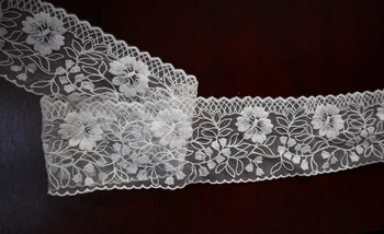 

14 yards off white lace fabric by the yard, white cotton floral and leaves style mesh embroidered lace fabrics