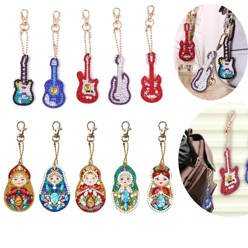 

2-6pcs DIY Diamond Painting Keychain Special Shaped Diamond Painting Keys Keychains Cross Stitch Embroidery Women Bag Key Chain