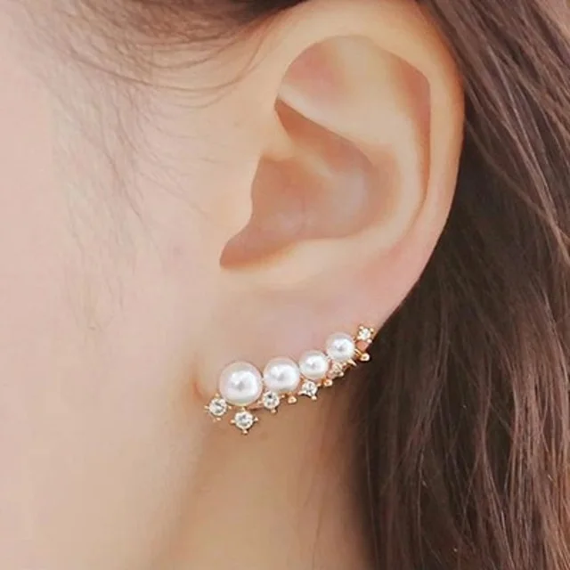Silver Needle Simulated Pearl Ear Cuff Earrings For Women Bijoux Silver Needle Simulated Pearl Ear Cuff Earrings For Women Bijoux Beautiful Stud Fashion Jewelry Whole