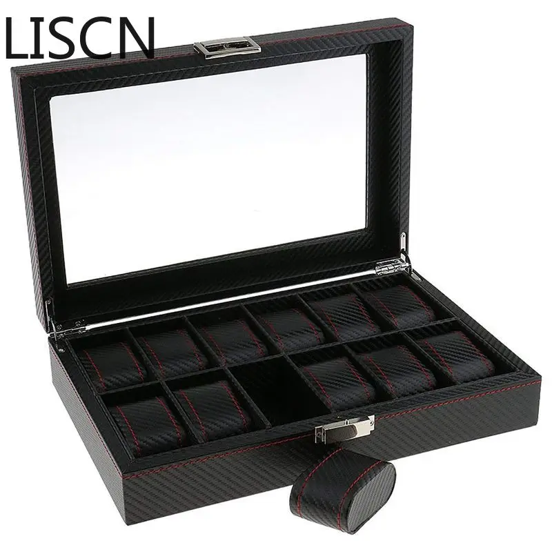

High Carbon Fiber 5 6 10 12 Grid Watch Box Watch Display Storage Box Bracelet Watch Display Slots Case holder Storage Container