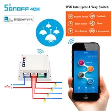 Itead Sonoff 4ch Channel Din Rail Mounting WiFI Switch Smart Home Automation Module on/off Wireless Timer Diy Switch 10A/2200W